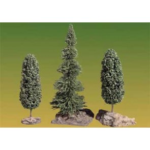 Alberi su basi decorate (3: una conifera, due decidui) 